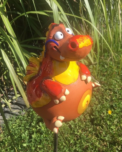 Keramik drache rot - rot, gartenkugel