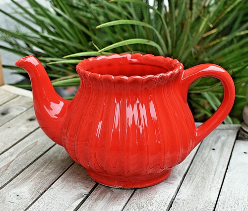 Kaffeekanne rot weiß - rot, o.